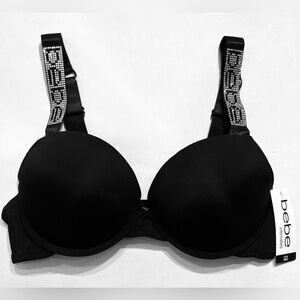 BEBE Push Bra with bebe shine rhinestone design strap 34B,34C,36B,36C,38C,Black